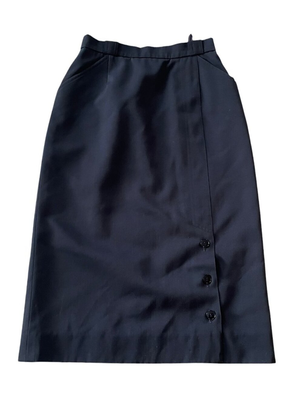 Vintage 80s Akris Punto Club Pencil Skirt Size 8 Navy Blue Wool
